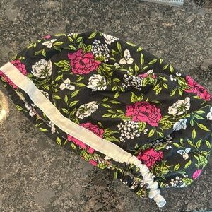 Black Scrub Hat with Pink and White flowers